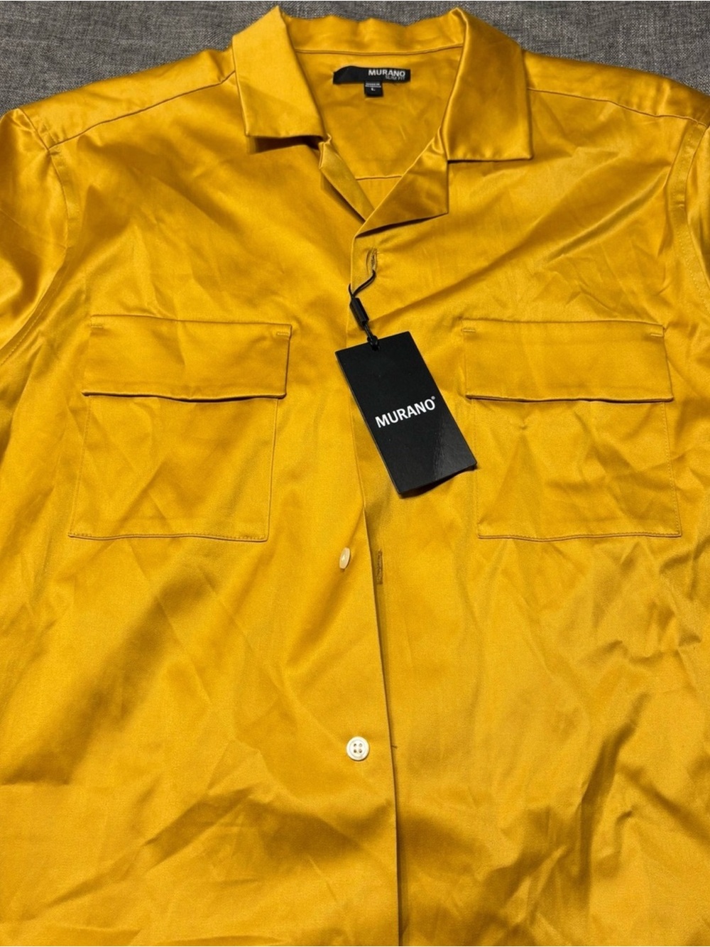 Murano Satin Camp-Collar Shirt in Golden Yellow